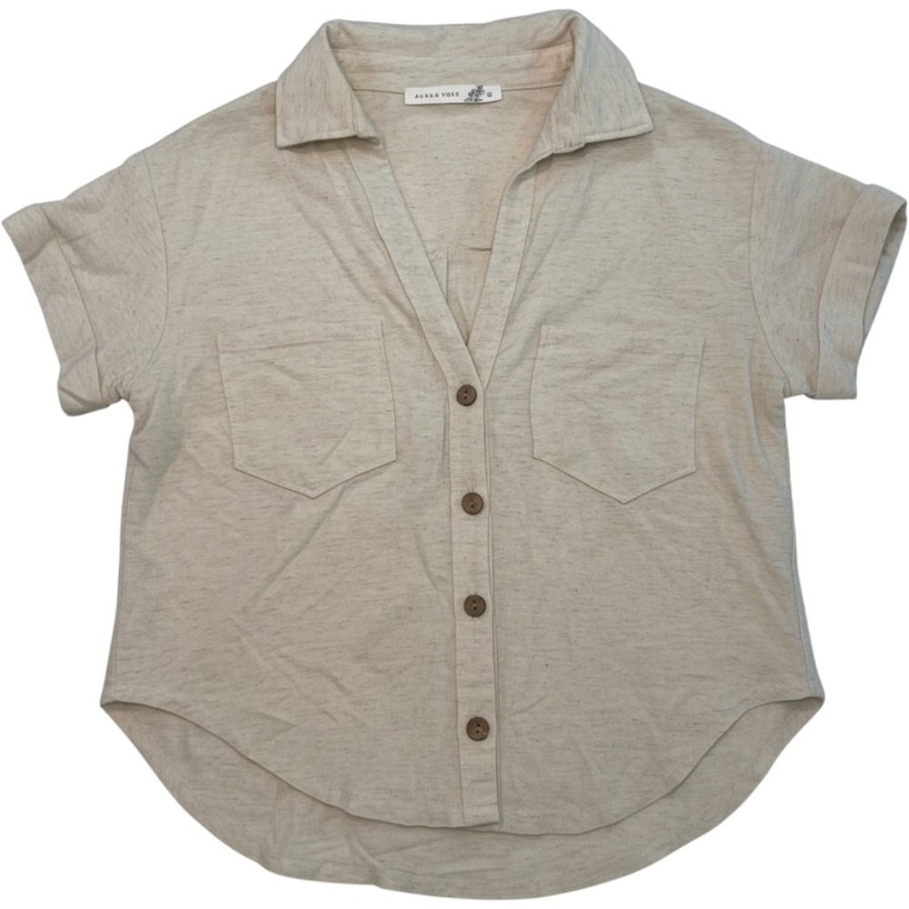 Altar'd State Womens Oatmeal Linen Blend Button Front Top ST1024C Size S